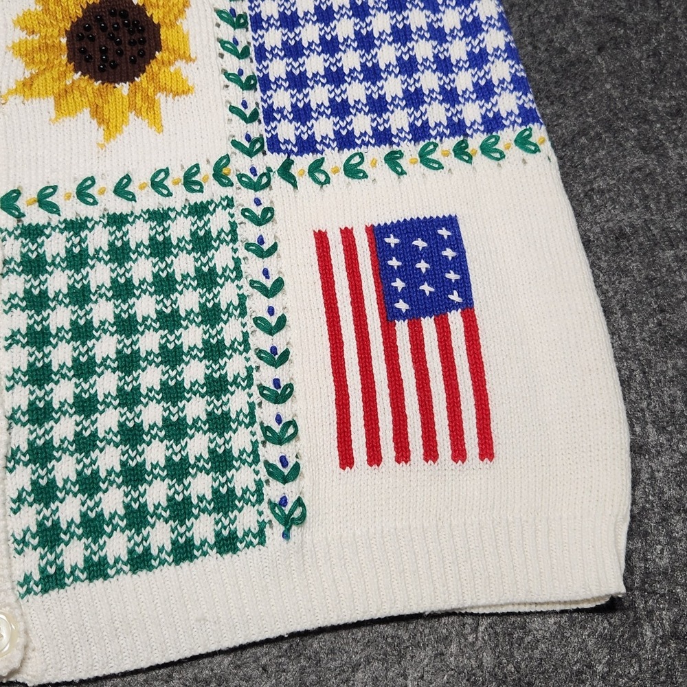 Susan Bristol Vtg Cardigan Sweater Vest Country Gingham Summer Patriotic Large - Picture 5 of 11